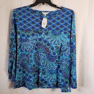NEW Heritage Charm Blouse XXL 2X Plus Peacock Print Top rhinestones pullover NWT